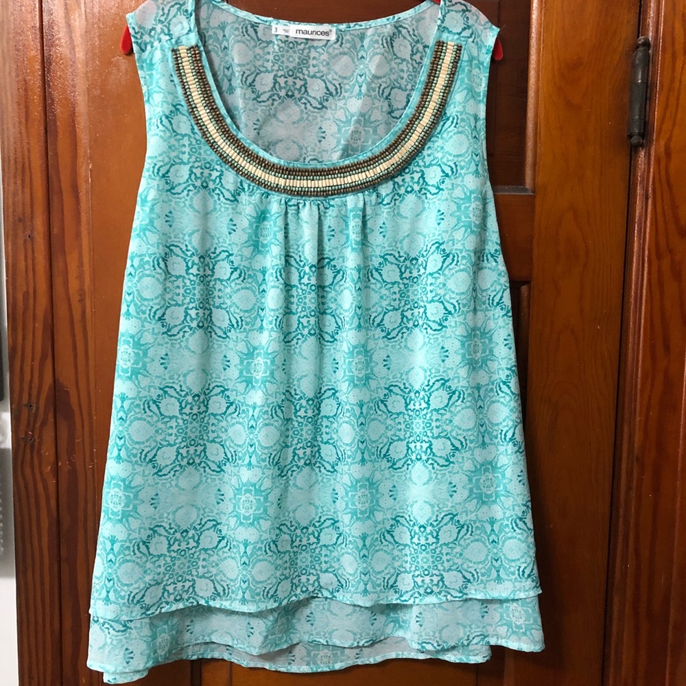 Tank top/shell teal with beads